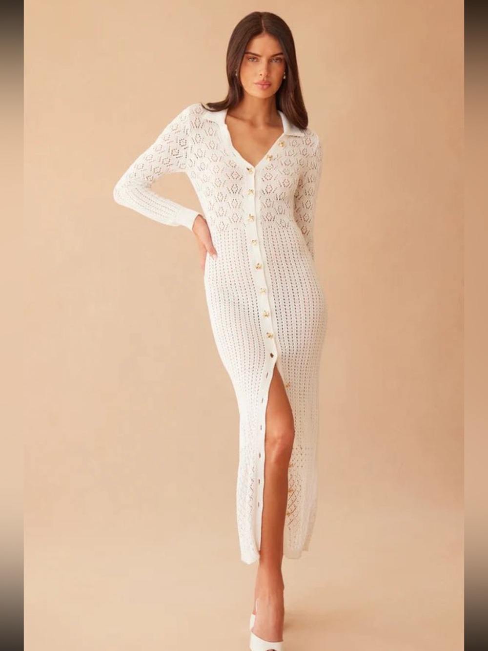 Generation Love Eleni Pointelle Knit Maxi Dress Size XS White Bridal Tropical